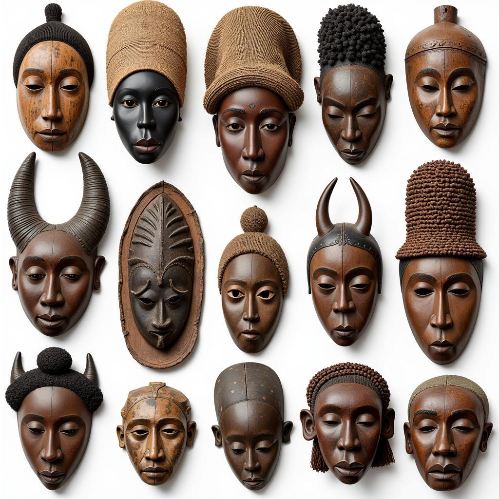 Diverse Styles of Traditional African Masks from Different Regions