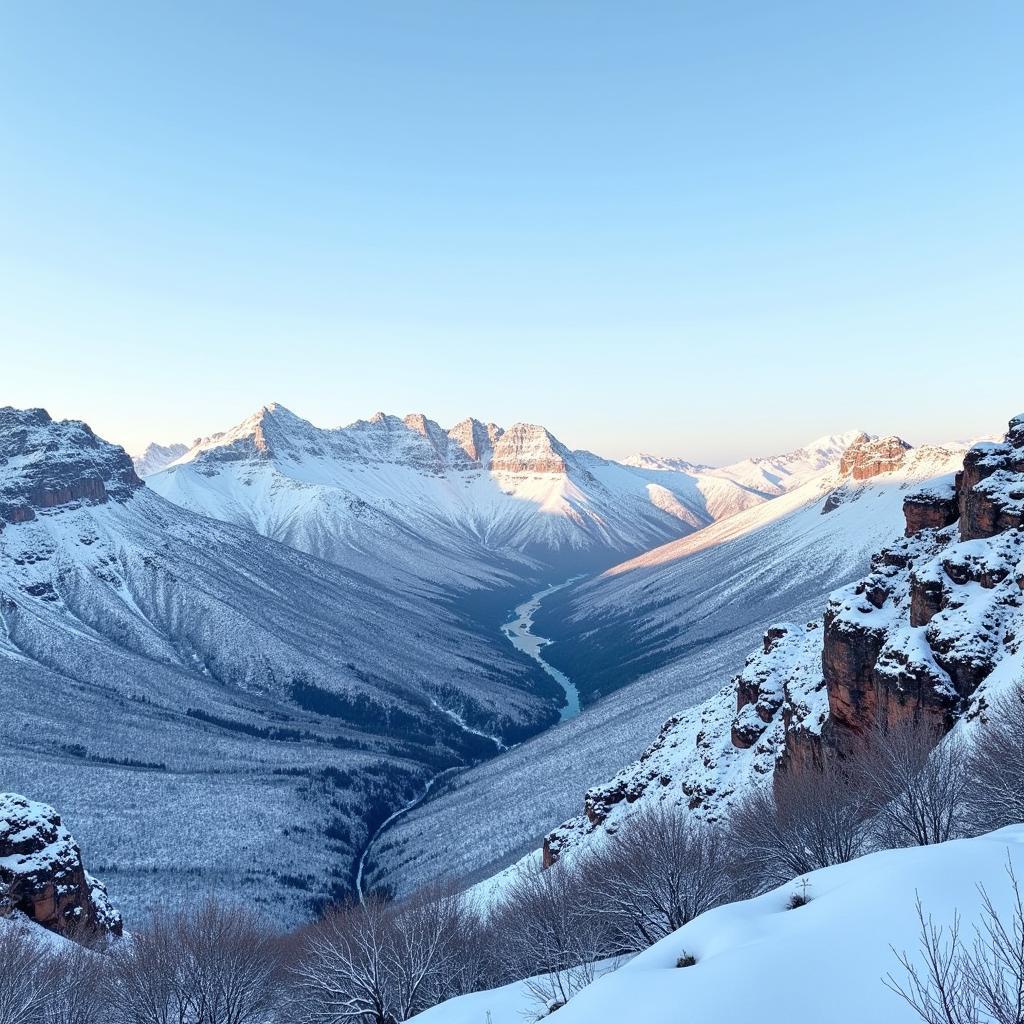 Drakensberg mountains covered in winter snow