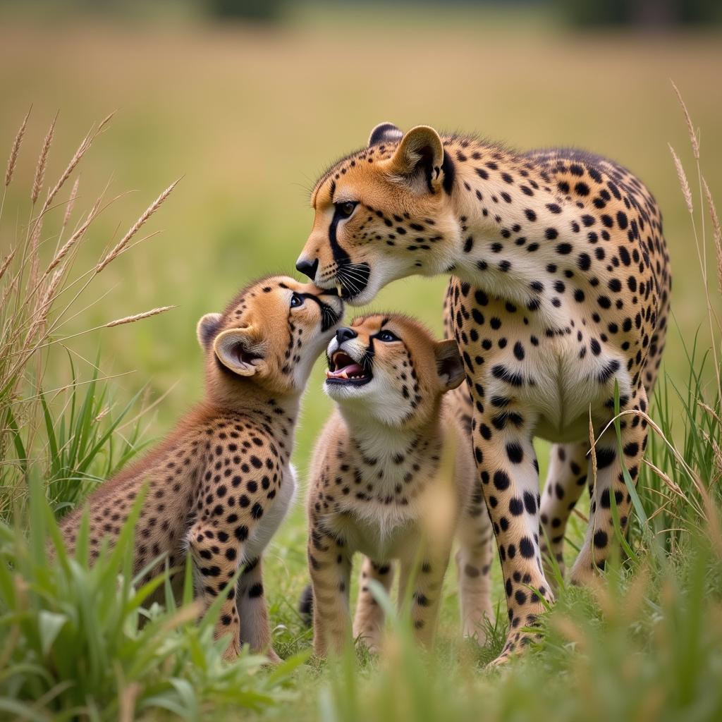 East African Cheetah mother with cubs