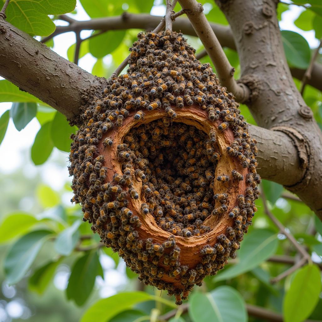 East African Lowland Honey Bee Hive in a Tree