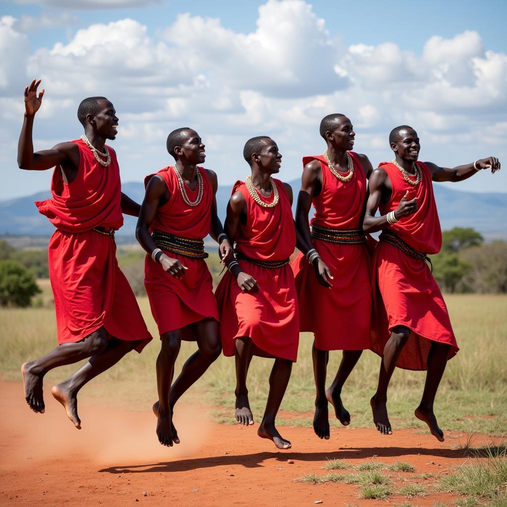 Maasai Warriors Performing the Adumu Dance