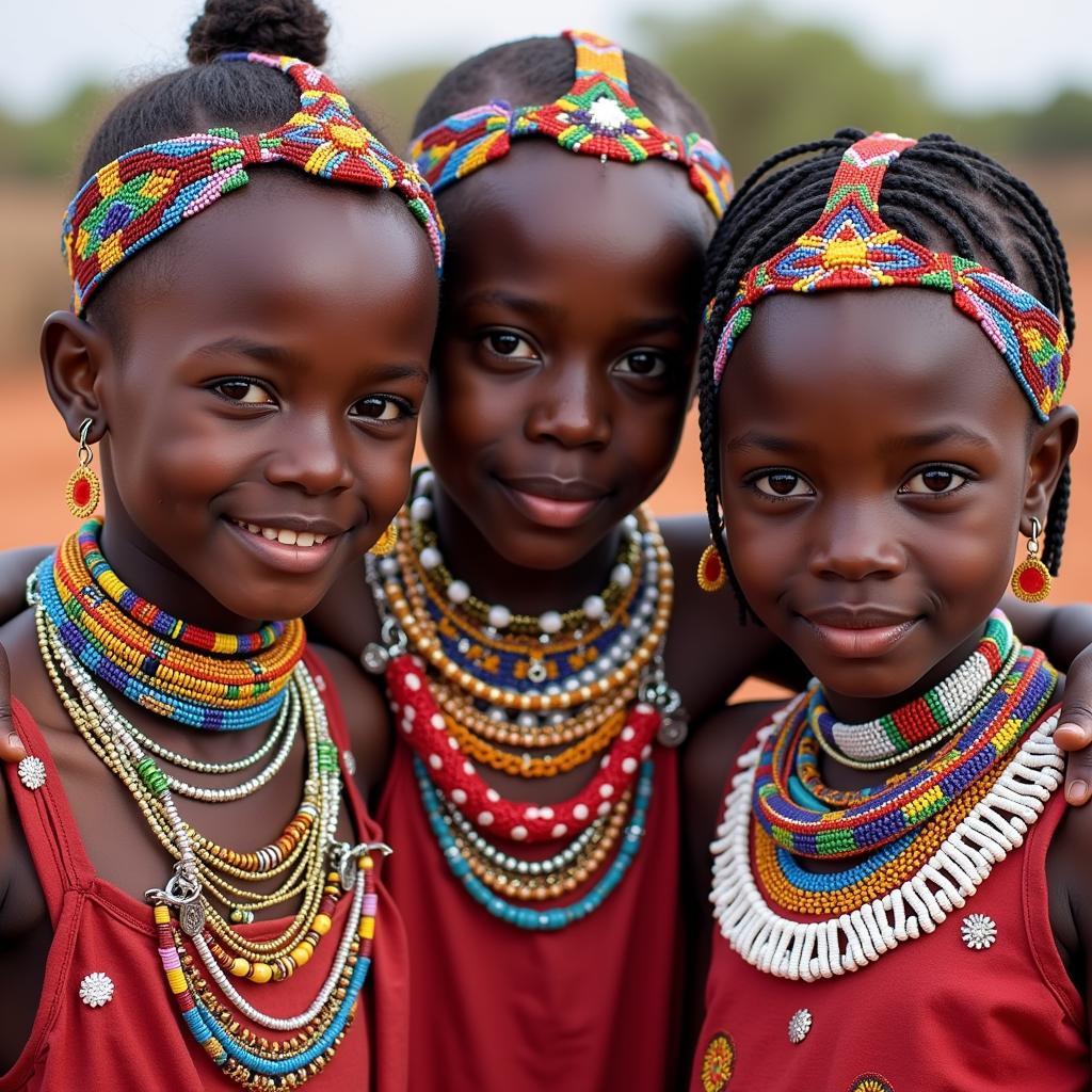 East African Maasai Girls with Traditional Beadwork