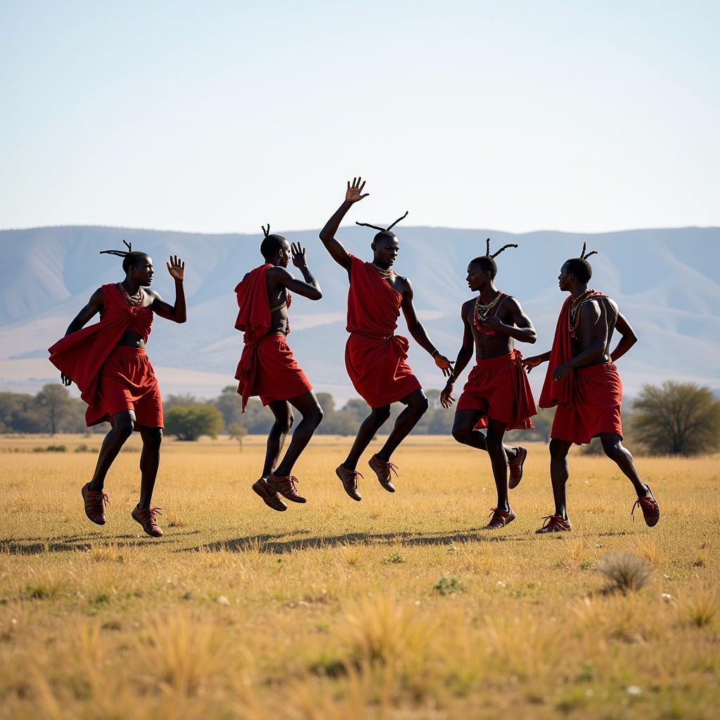 Maasai Warriors Performing the Adumu Dance