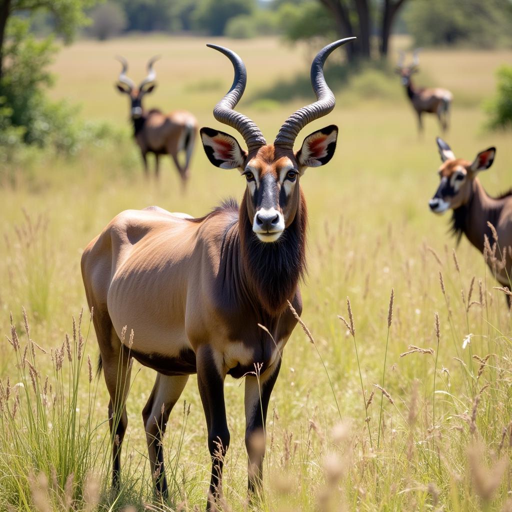 Eland, the largest antelope species, grazing in the African savannah