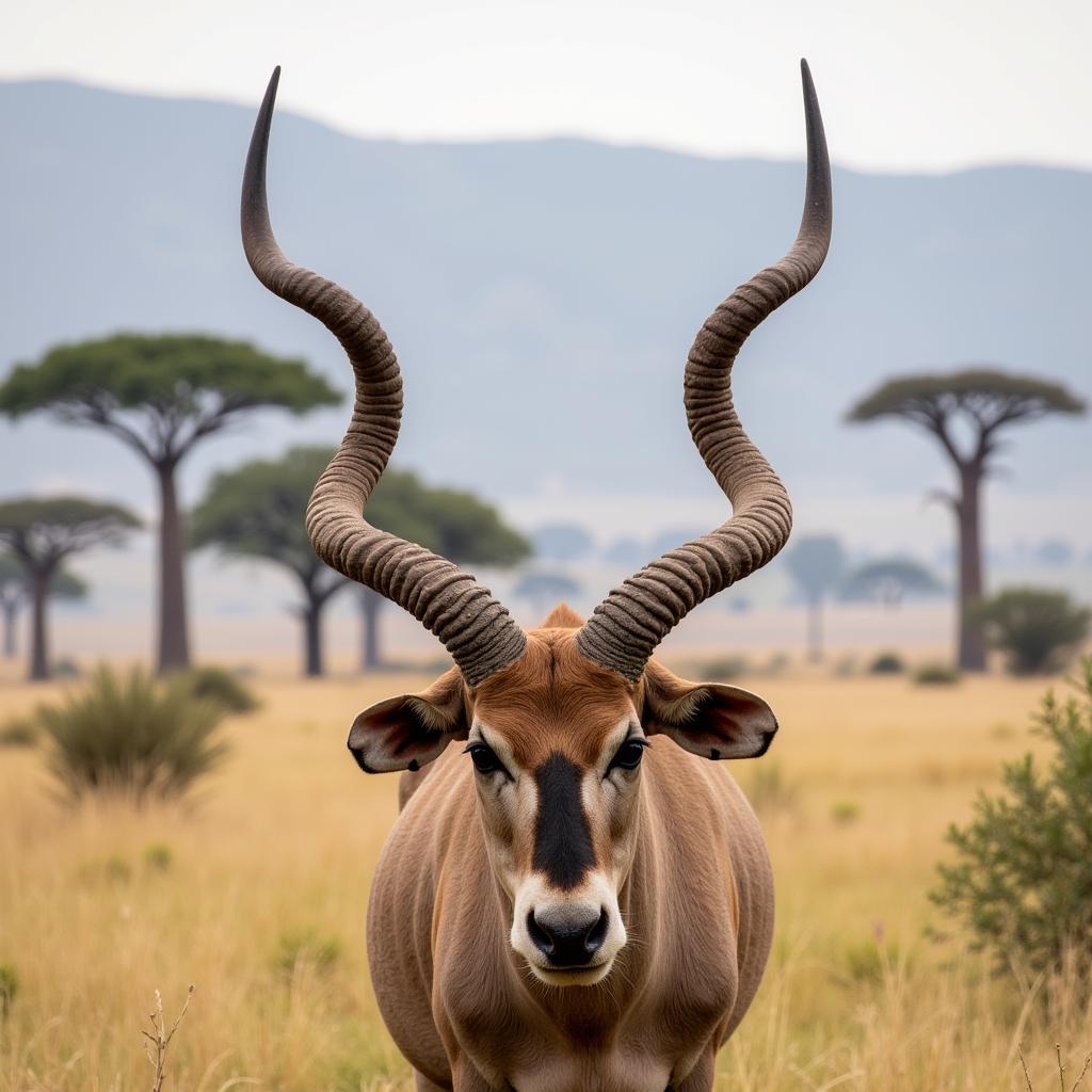 Eland showcasing its impressive spiraled horns