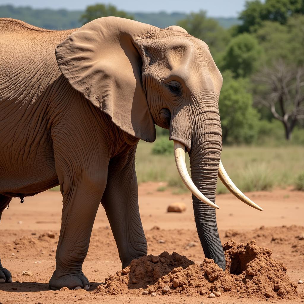 Elephant Using Tusks for Digging