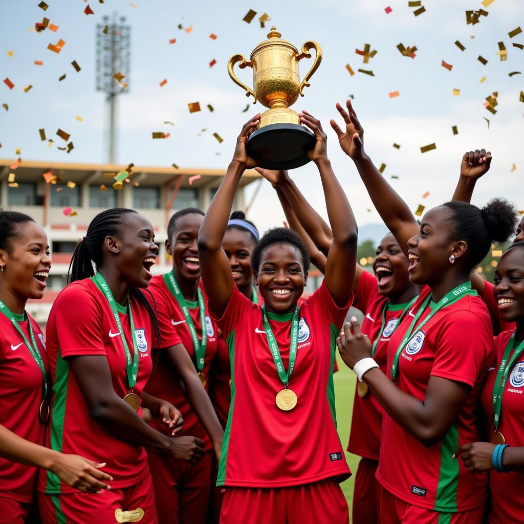 Equatorial Guinea women's national team lifting the WAFCON trophy