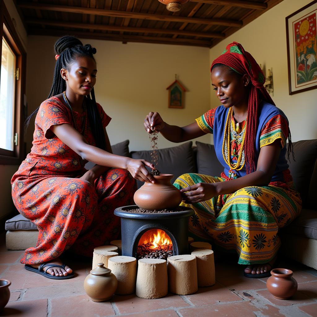 Ethiopian Coffee Ceremony in a Traditional Setting