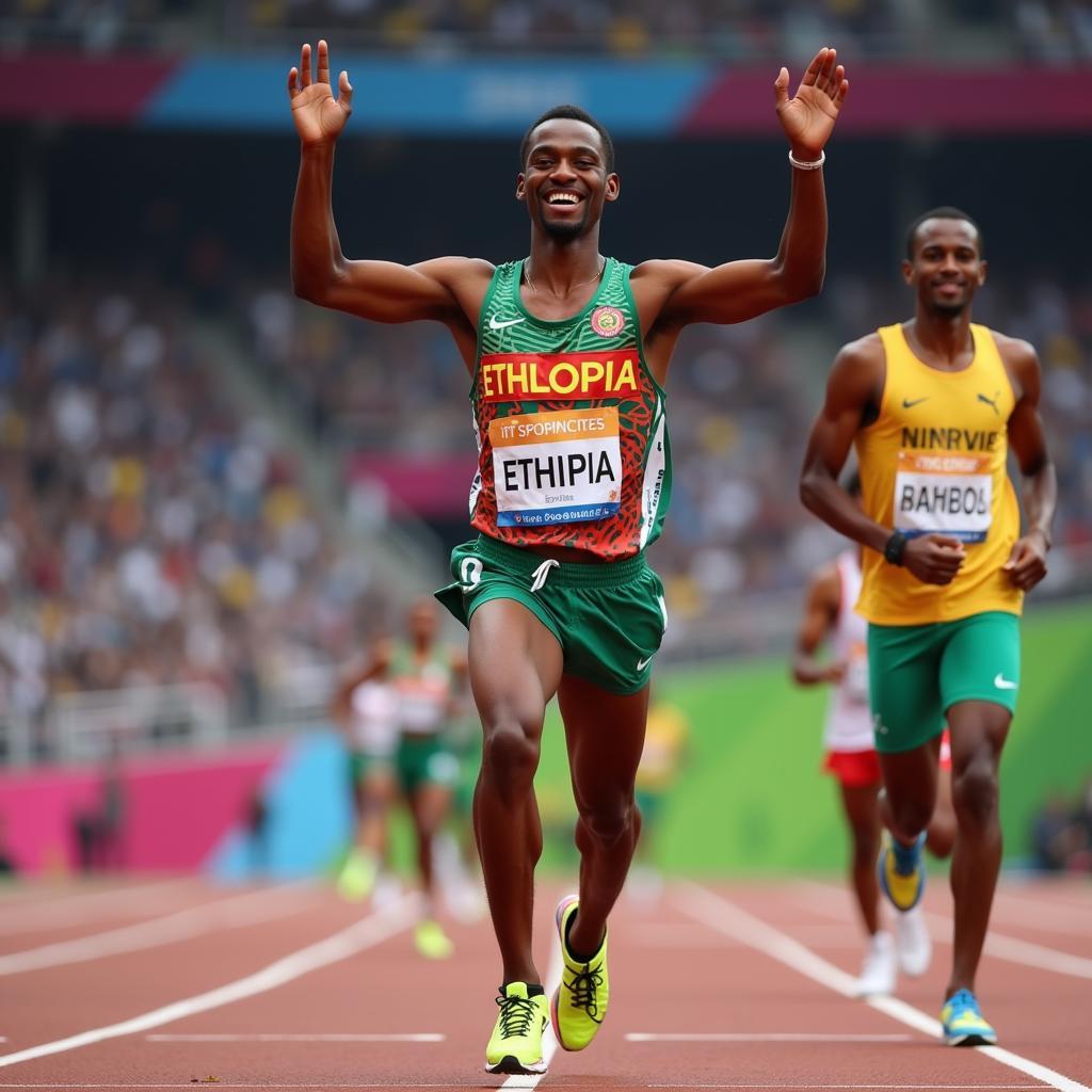 Ethiopian Runner Winning Gold Medal at the 2018 Asian Games