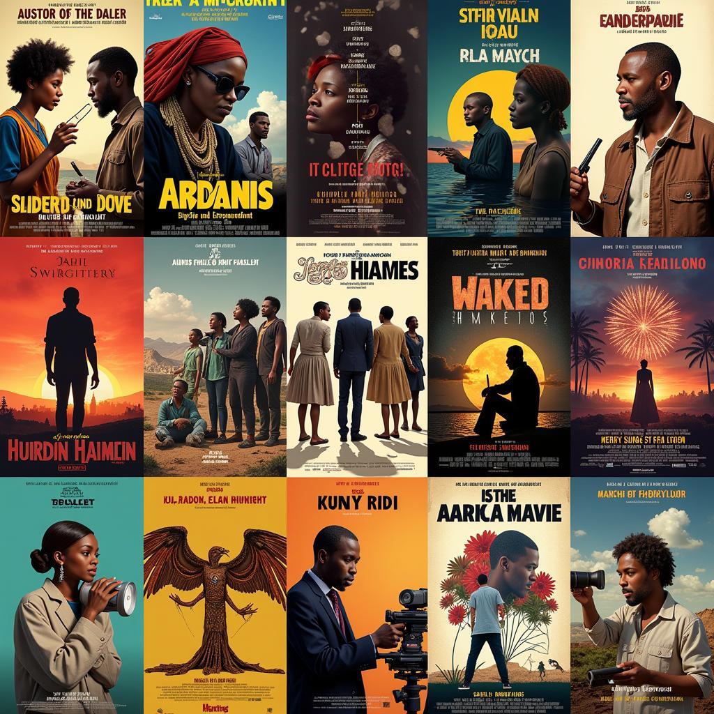 Exploring the diversity of African cinema through film posters and festival scenes.