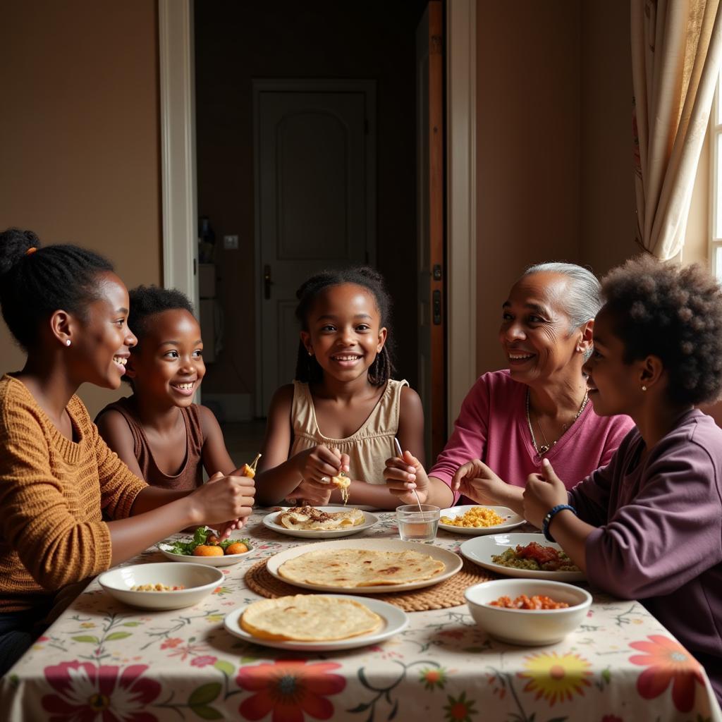 Family Enjoying African Chapati