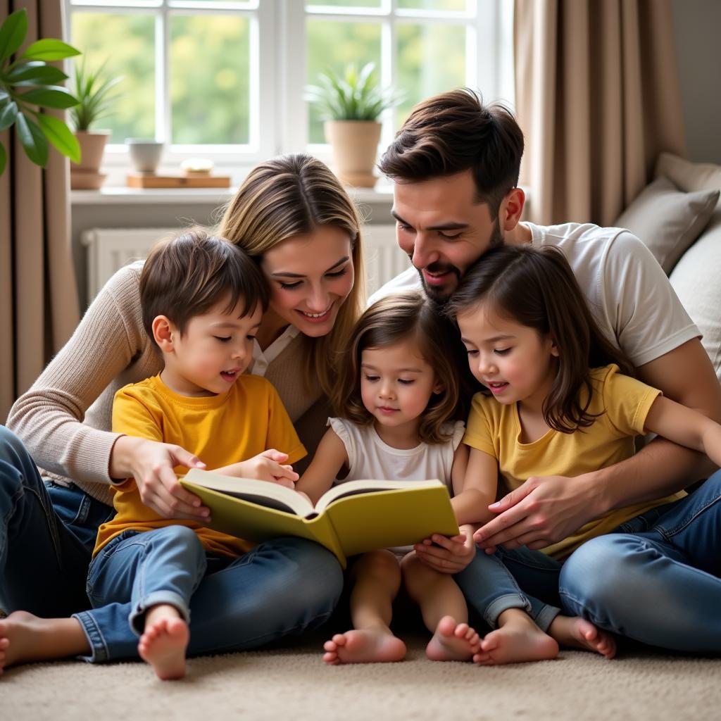 A family enjoying a story time together