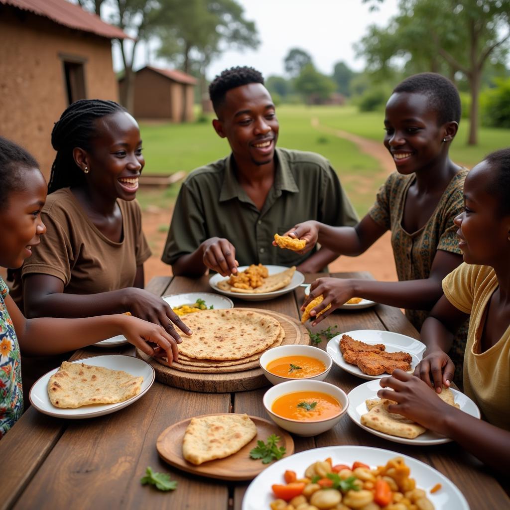 Family Sharing Sand Chapati in Tanzania