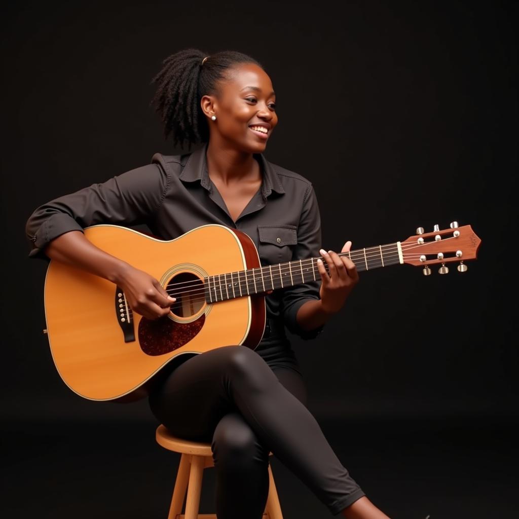 Female African Guitarist Performing Acoustic on YouTube