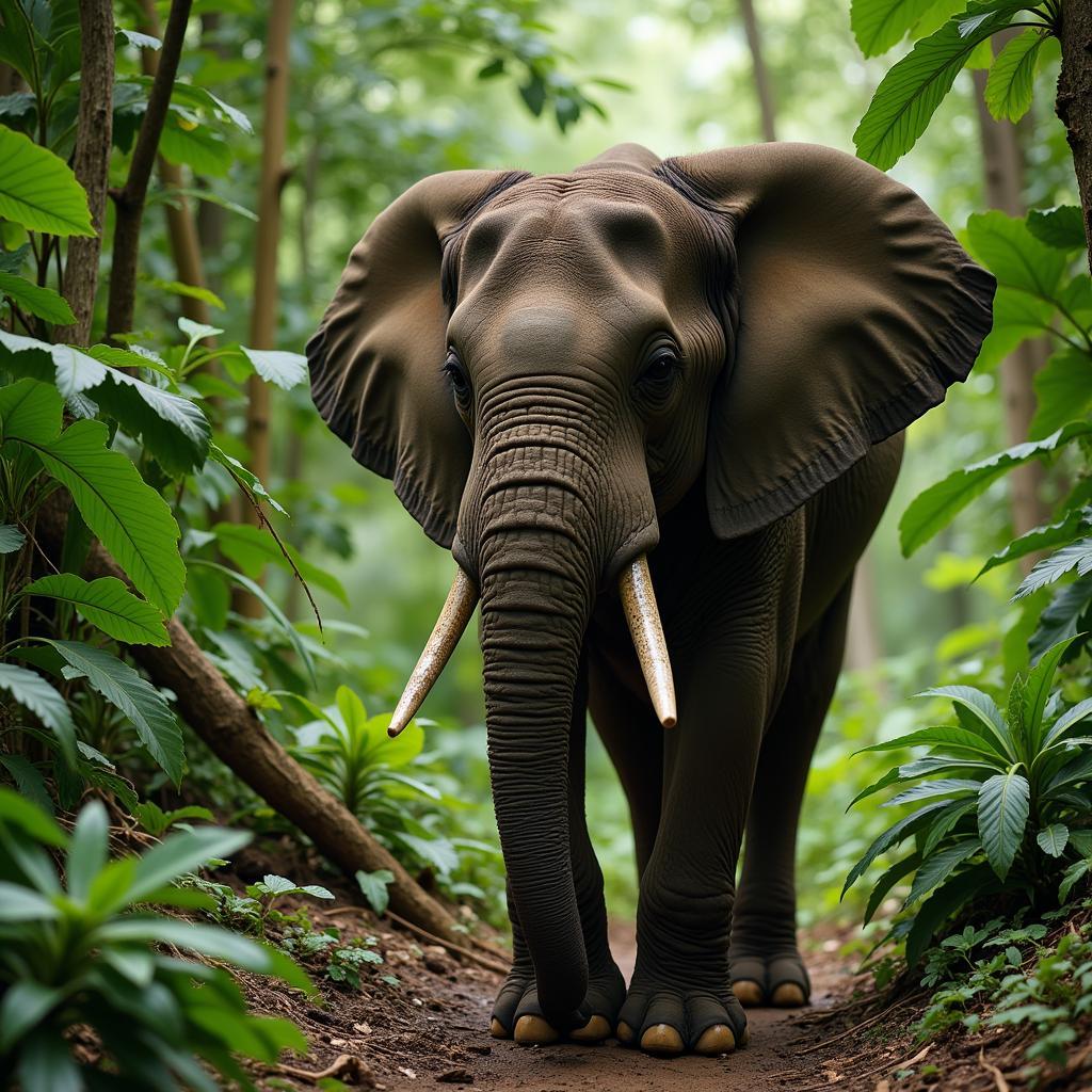 Forest Elephant in Dense Vegetation