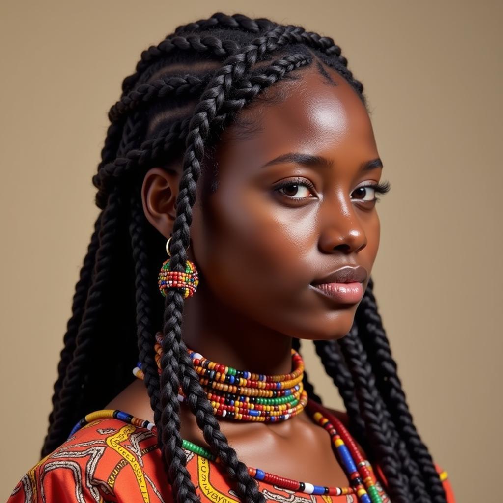 A woman showcasing elegant Fulani braids in Winchester.