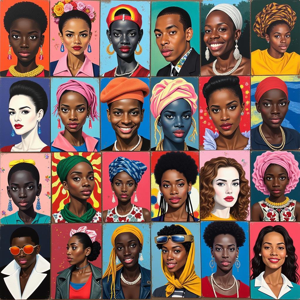 Future of African American Fine Art Auctions: A dynamic collage featuring diverse artwork from emerging African American artists.