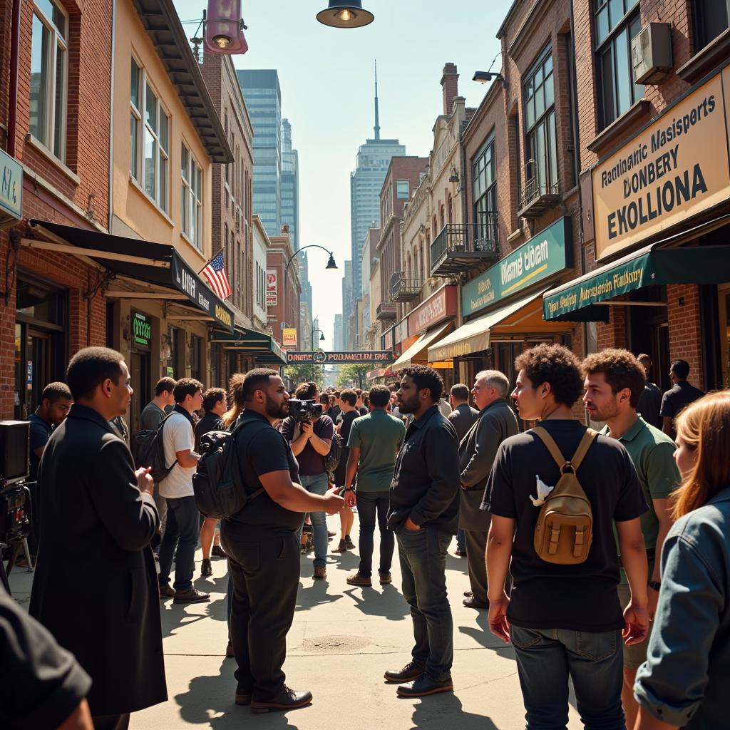 The Future of Hollywood: A diverse group of actors and filmmakers on a movie set.