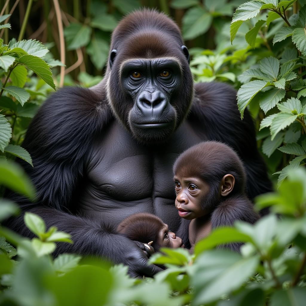 Gorilla Family in Rwanda's Volcanoes National Park