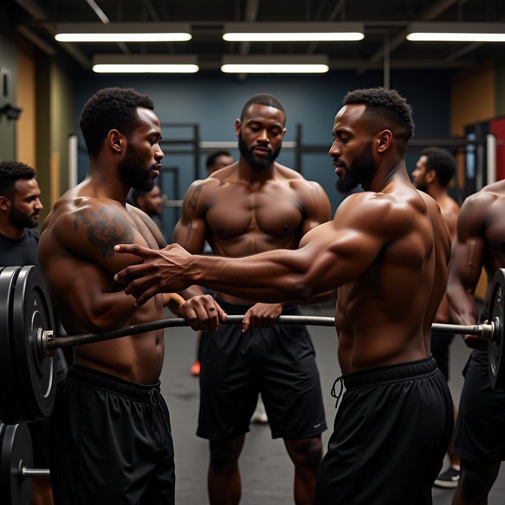 Group of African Bodybuilders in Gym