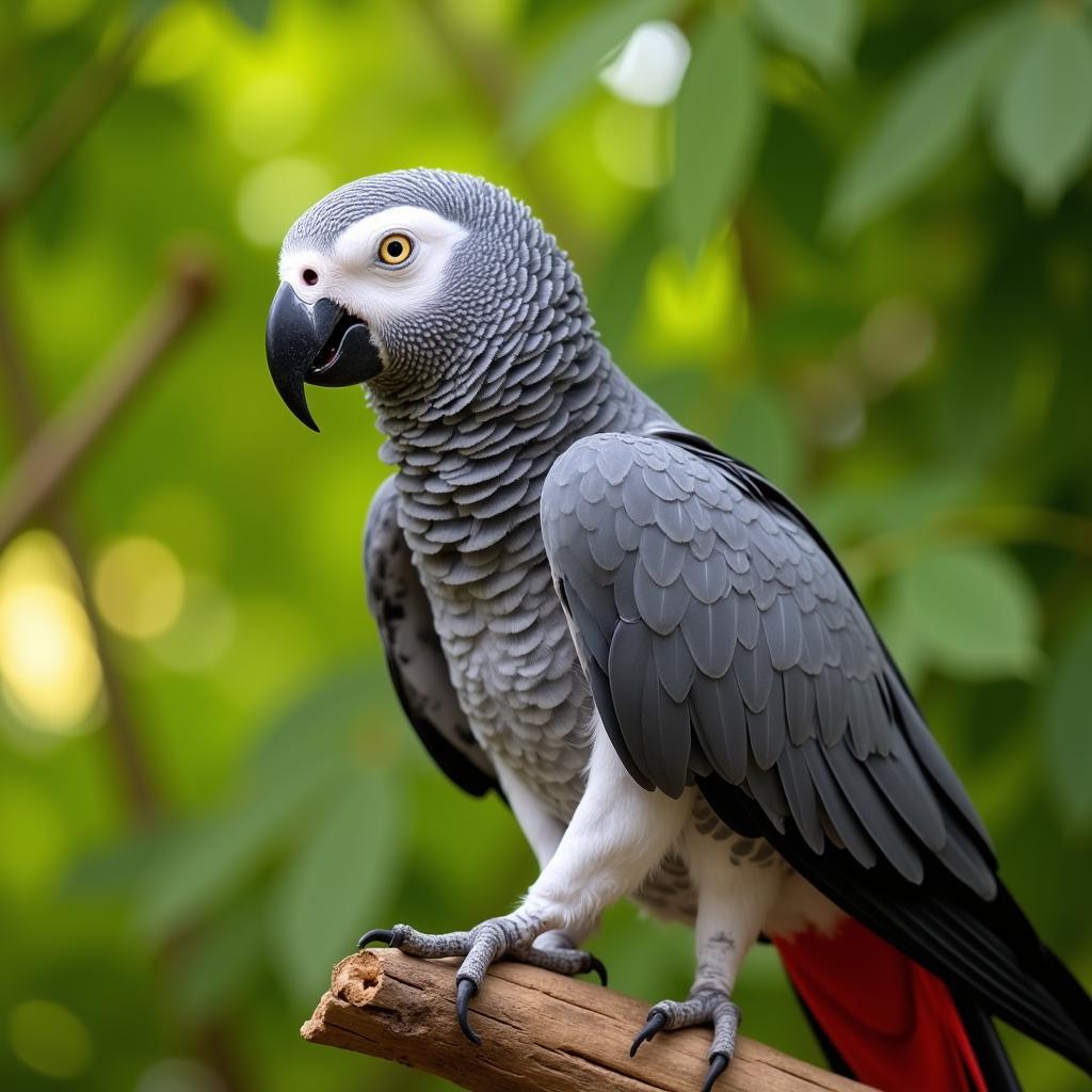 A healthy adult African grey parrot