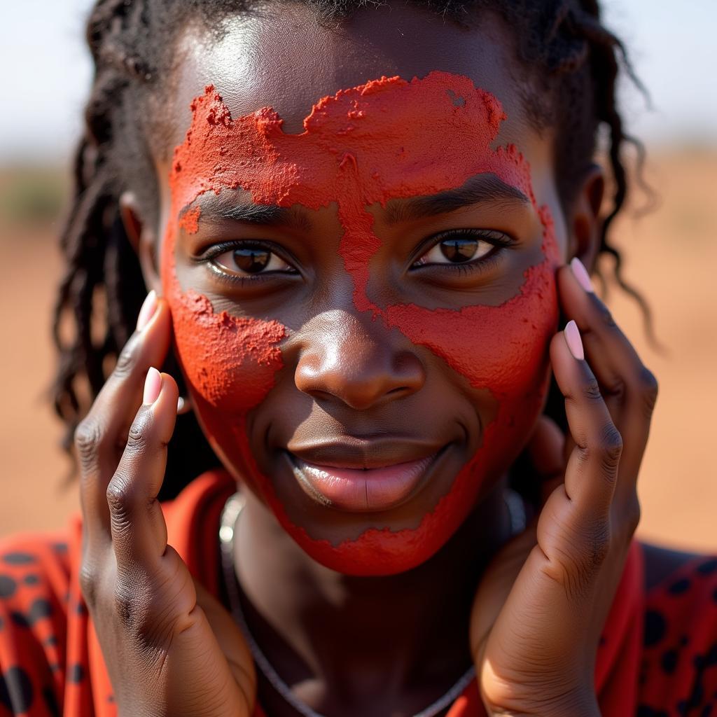 Himba woman applying otjize paste