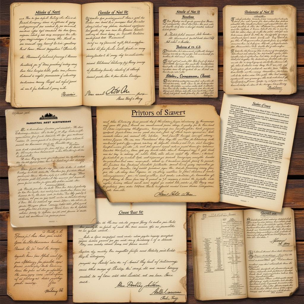 Historical documents depicting slavery