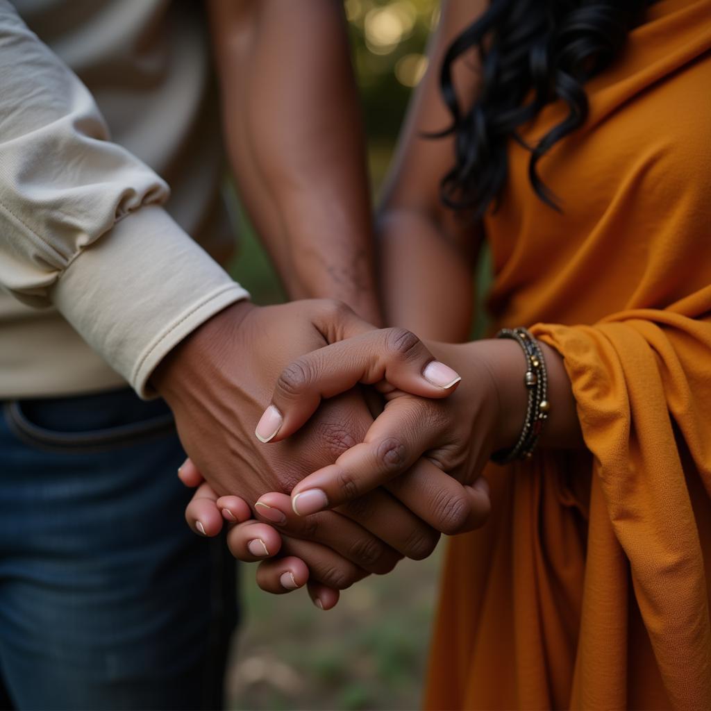 Interracial Couple Holding Hands Symbolizing Unity