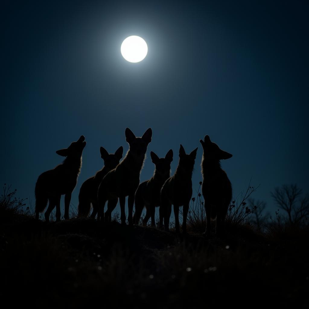 Jackal Pack Howling at Night