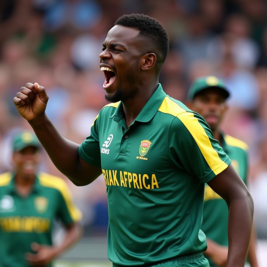 Kagiso Rabada celebrating after taking a wicket