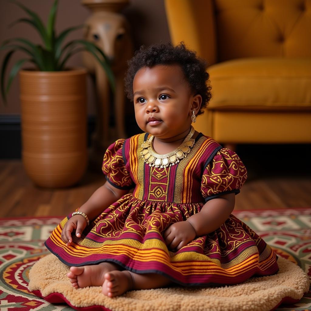 Kente Baby Girl Dress with Gold Accessories