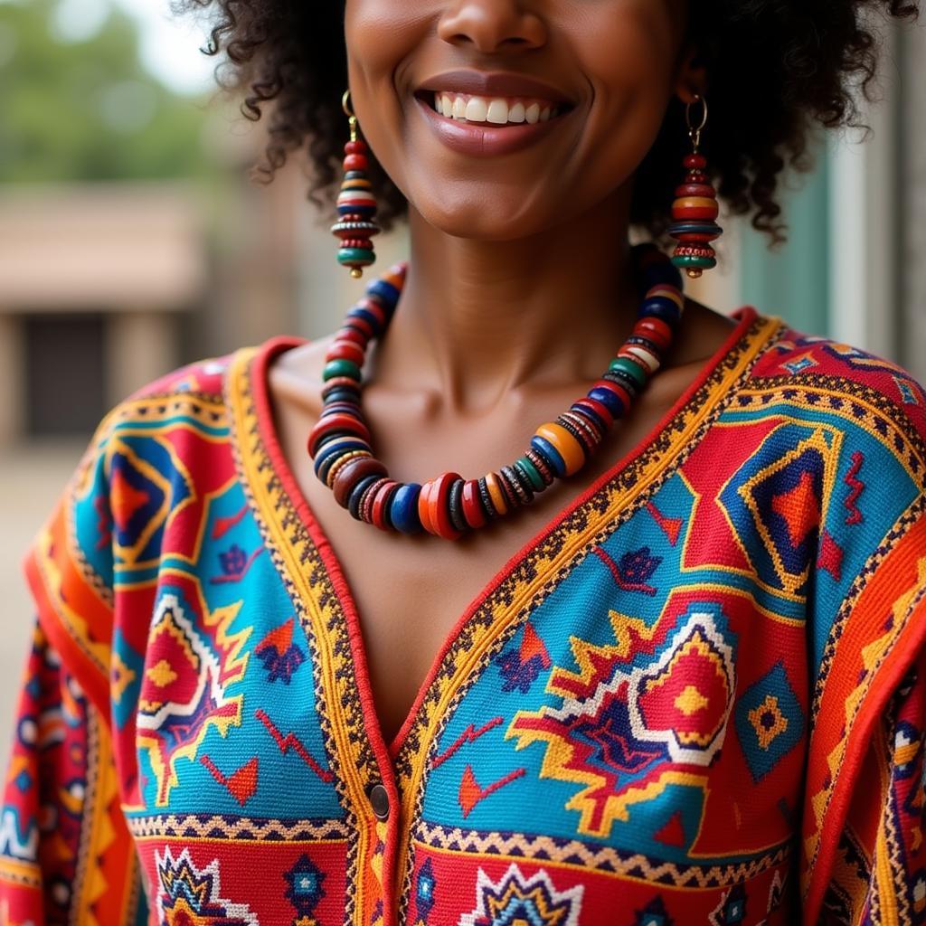 Kente Blouse with Beaded Necklace