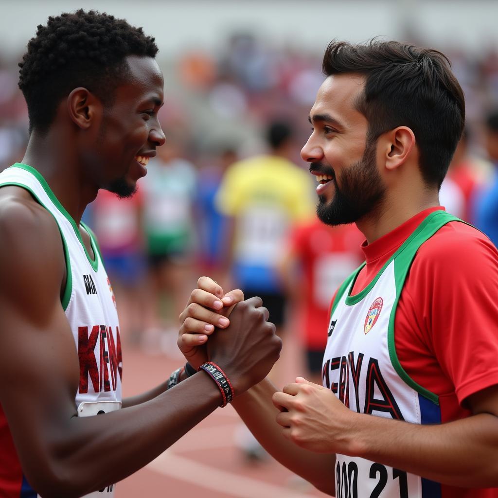 Kenyan and Indonesian Athletes Interacting at the 2018 Asian Games