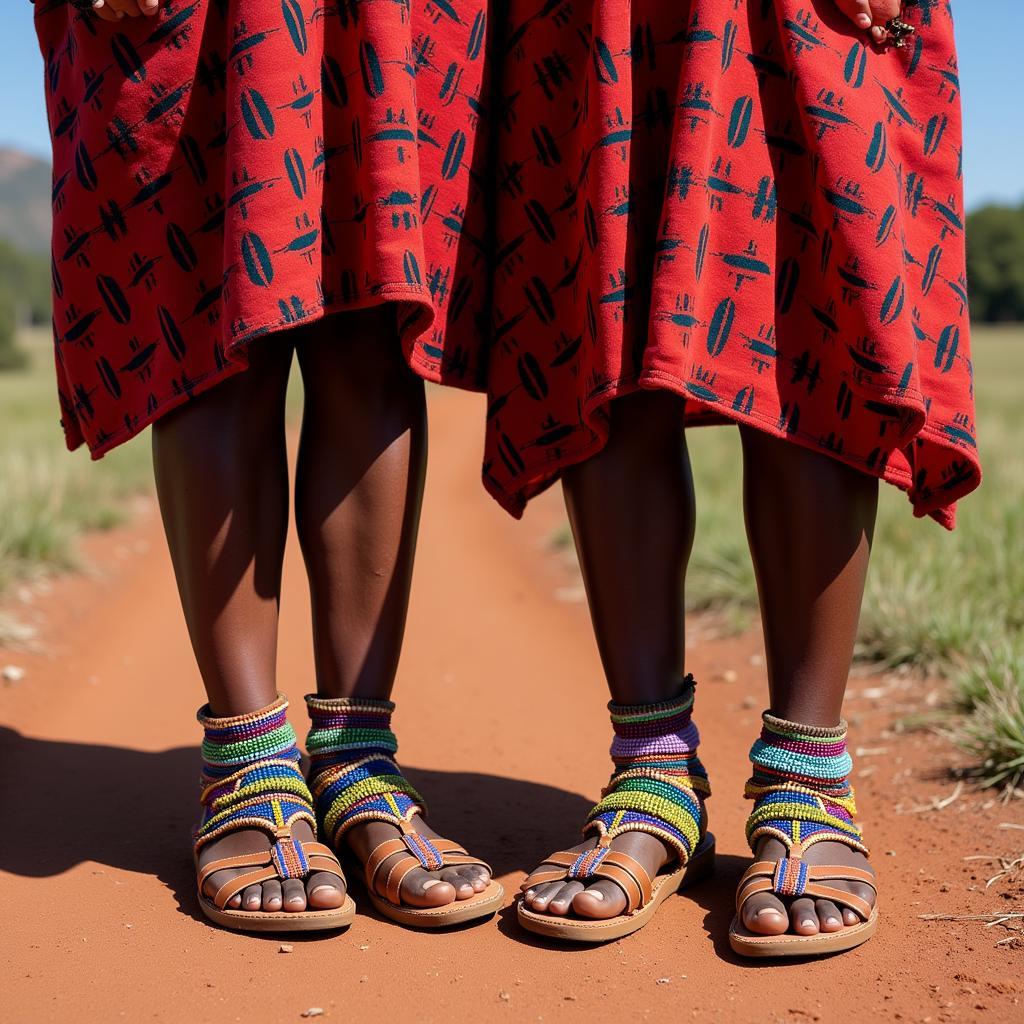 Maasai Women Wearing Traditional Beaded Sandals