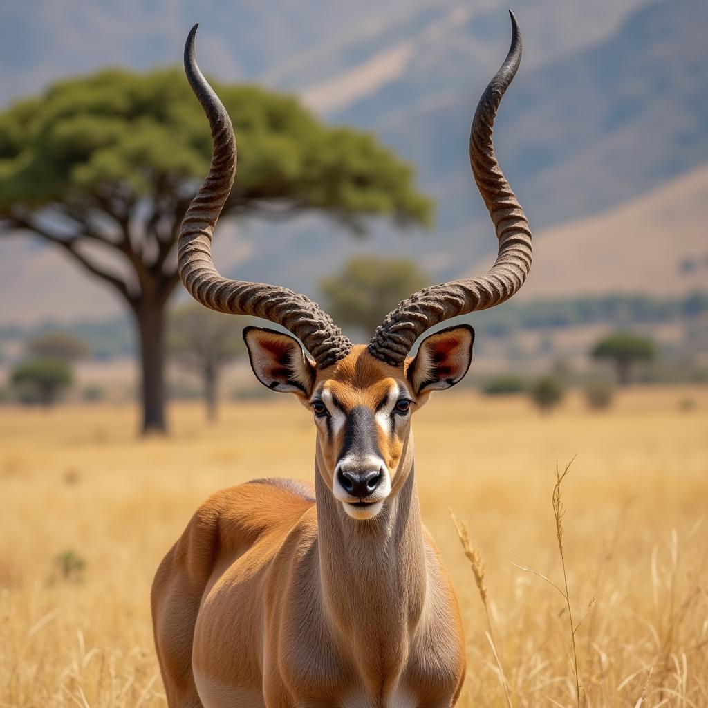 Majestic Male Kudu Showing Off Spiral Horns