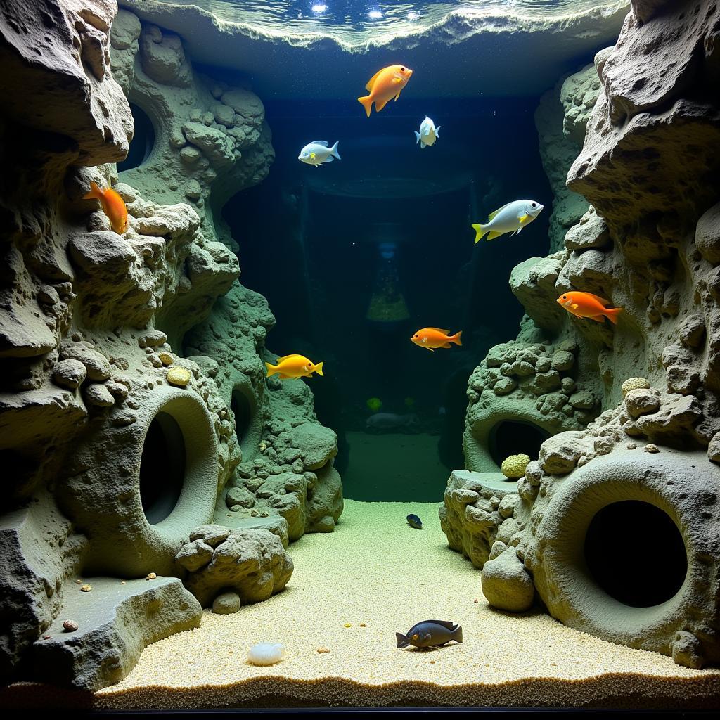 Setting up a Lake Malawi Cichlid Aquarium - showcasing an ideal aquarium setup with rocky substrate and hiding places