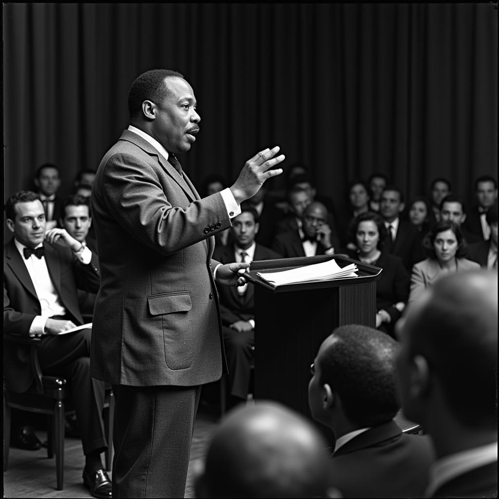 Langston Hughes reading his poetry to an audience during the Harlem Renaissance