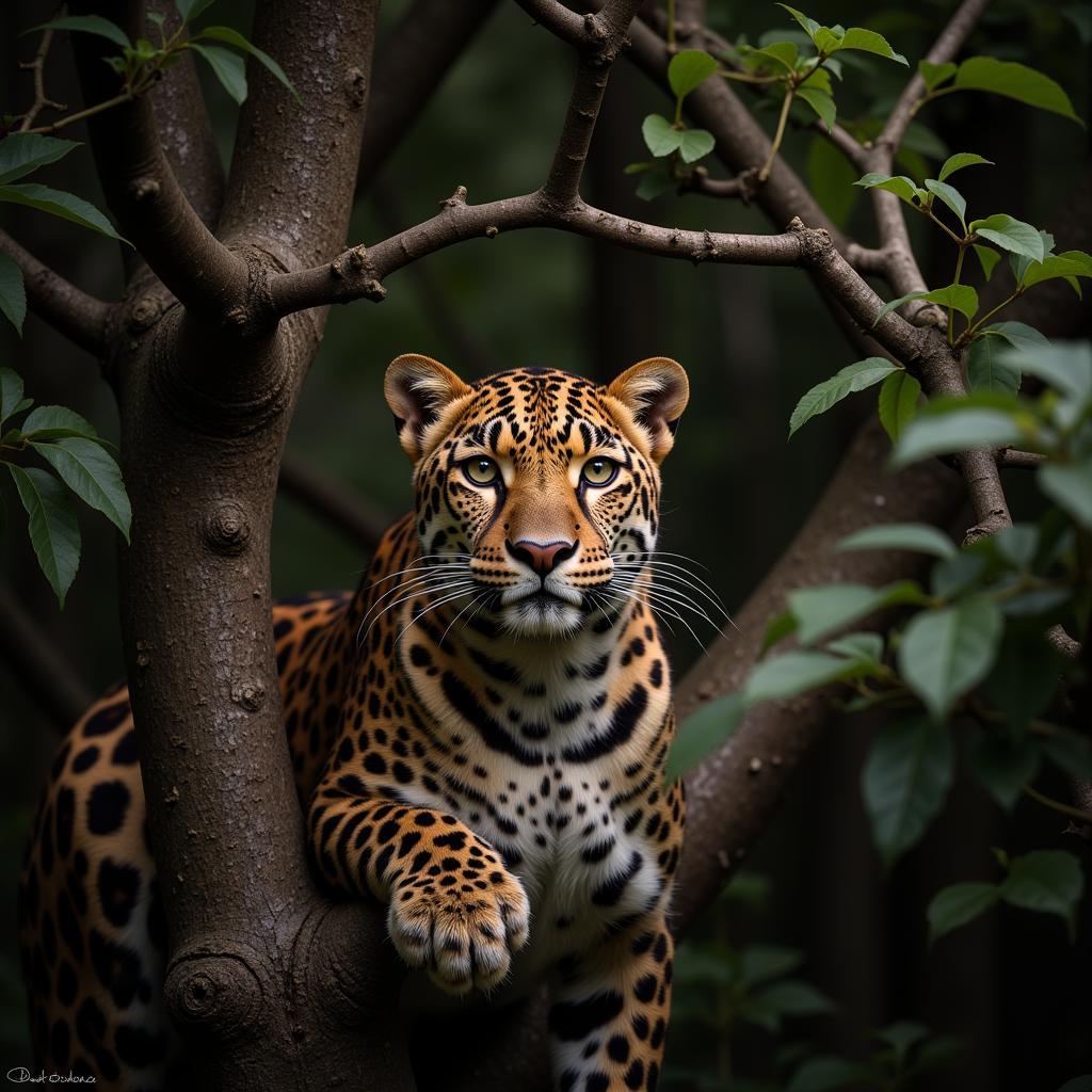 Leopard Camouflaged in a Tree