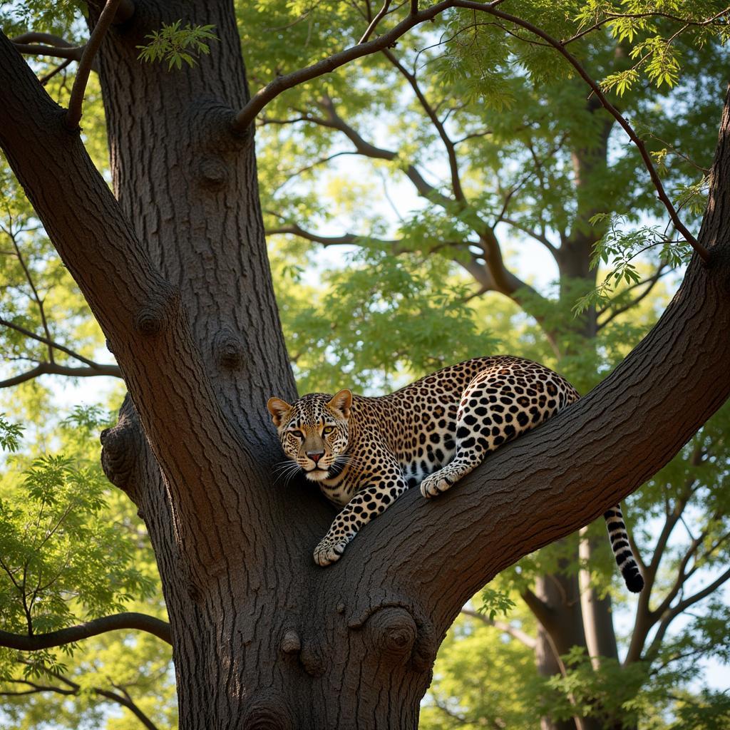 Leopard Camouflaged in a Tree