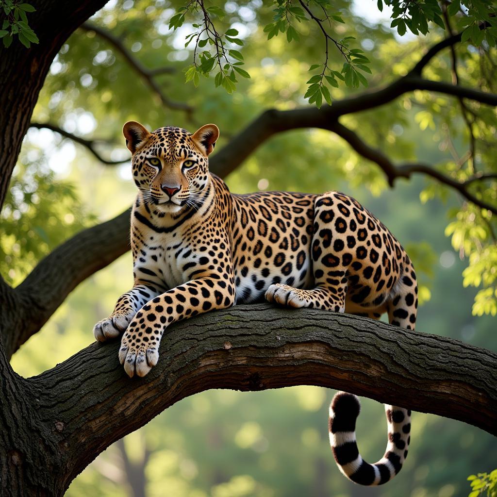 Leopard Resting on a Tree Branch