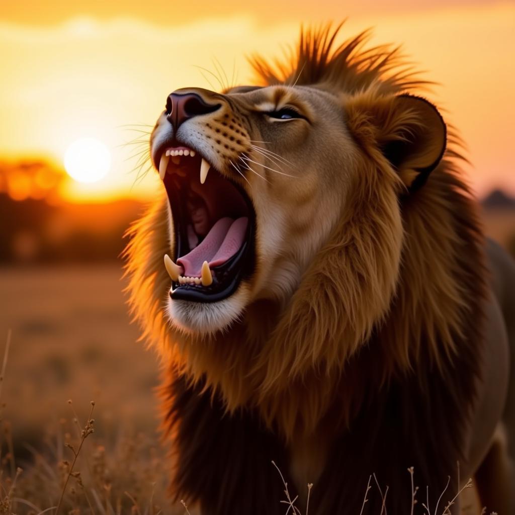 Lion Roaring in the African Savanna