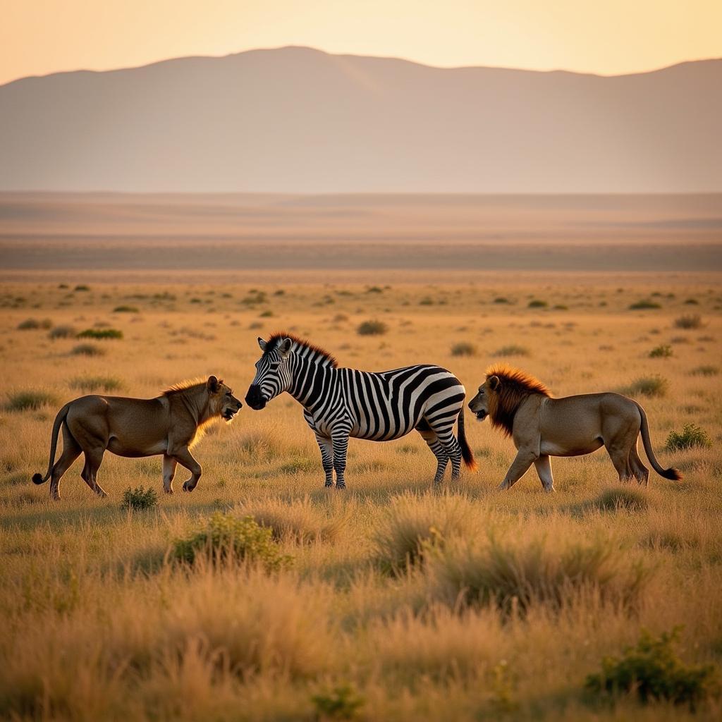 Lion Pride Hunting Zebra on the African Plains