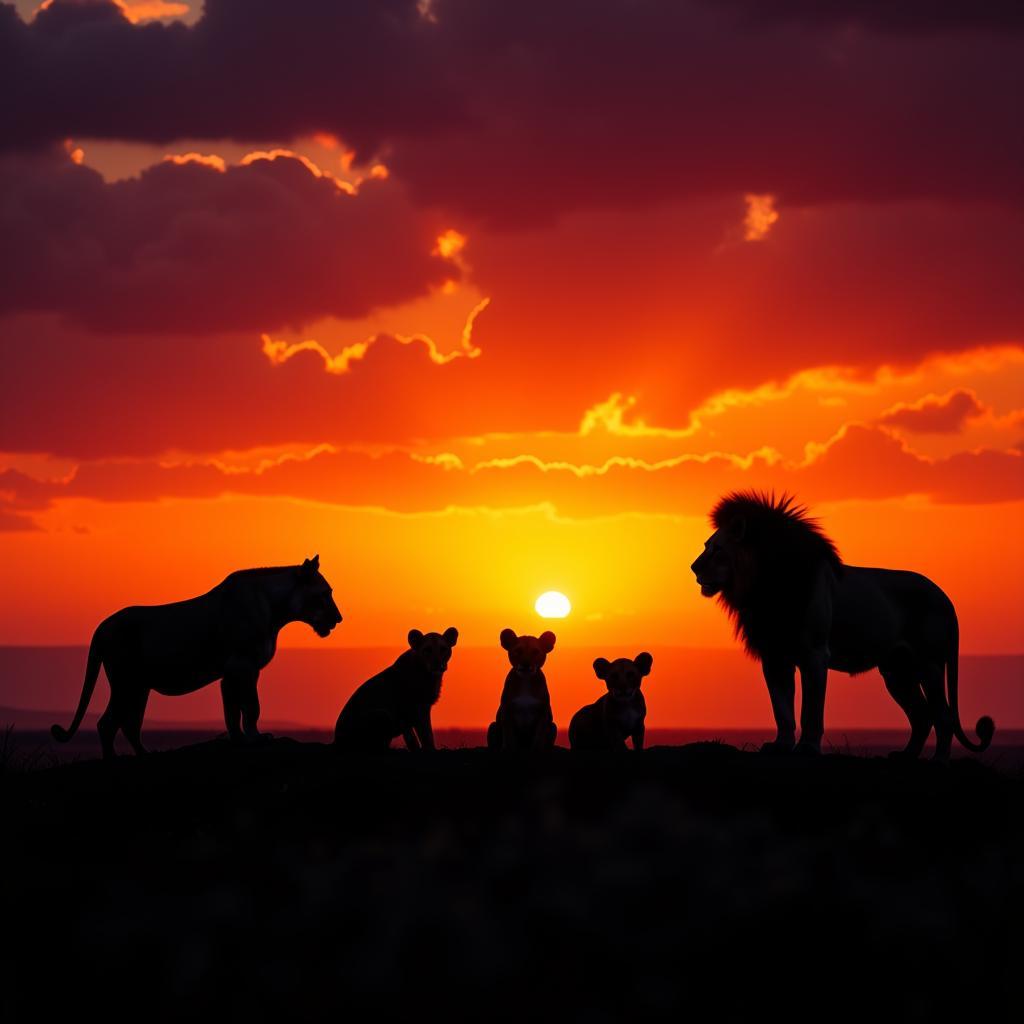 Lion Pride at Sunset on the African Savanna