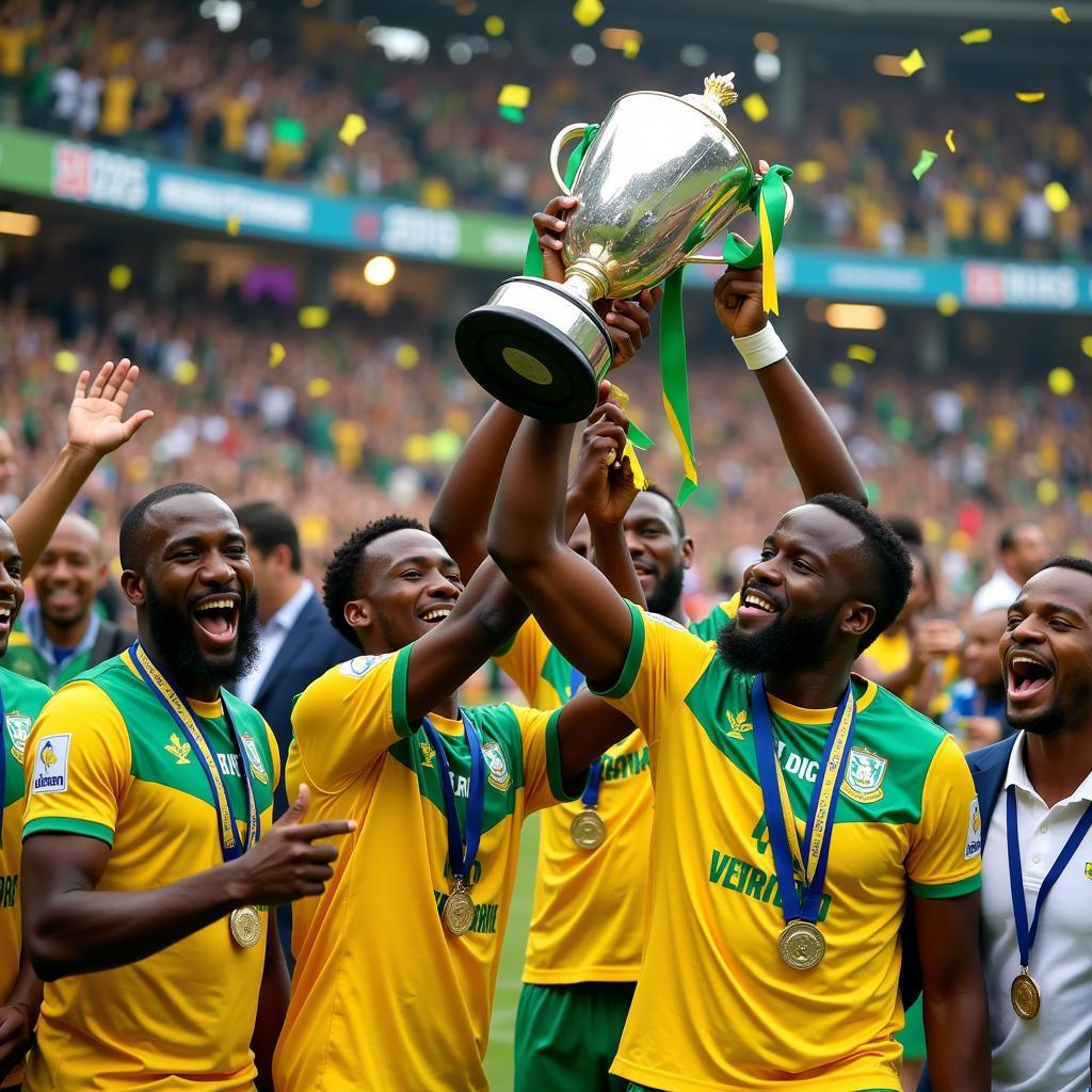 Mamelodi Sundowns celebrating their 2019-20 PSL title win