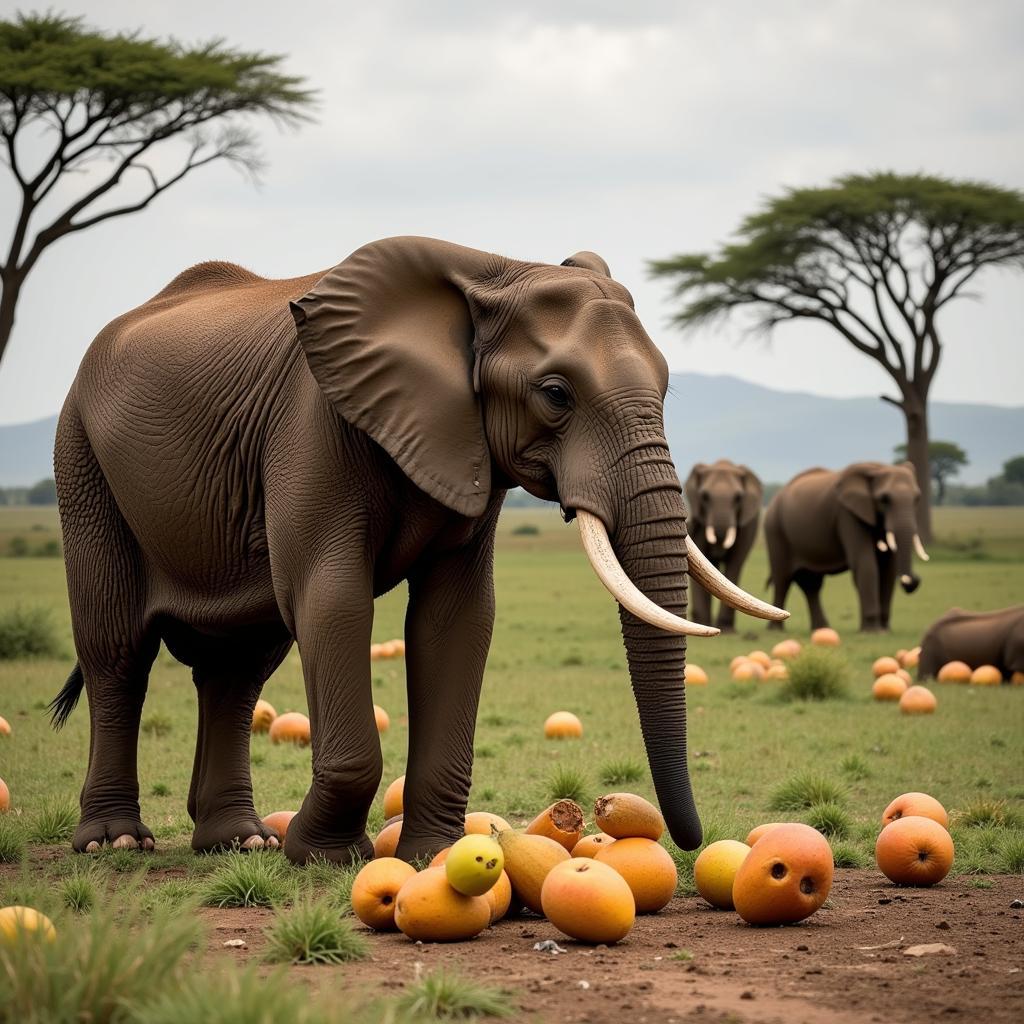 Elephant Consuming Marula Fruit