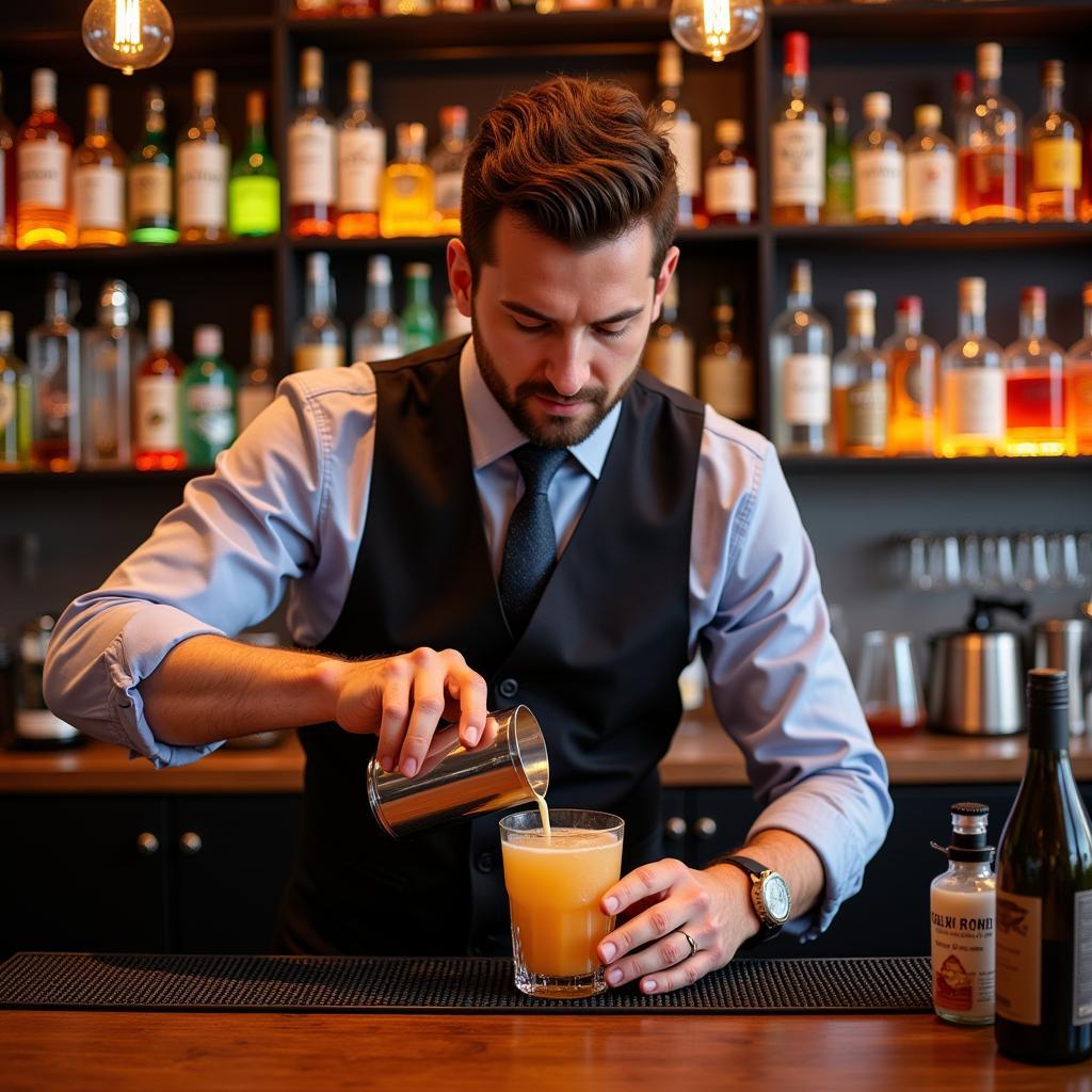 African American mixologist creating a signature cocktail