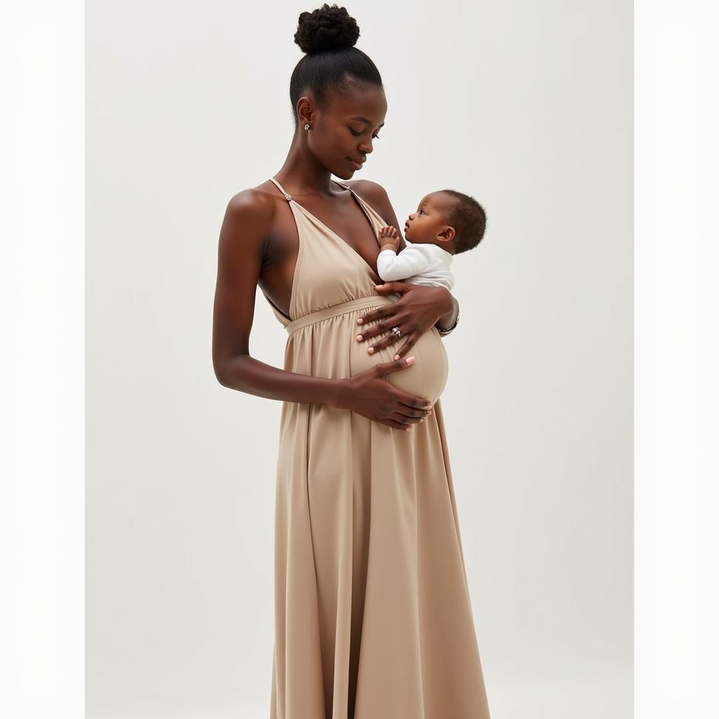 Modern African Breastfeeding Dress with Subtle Opening for Discreet Nursing