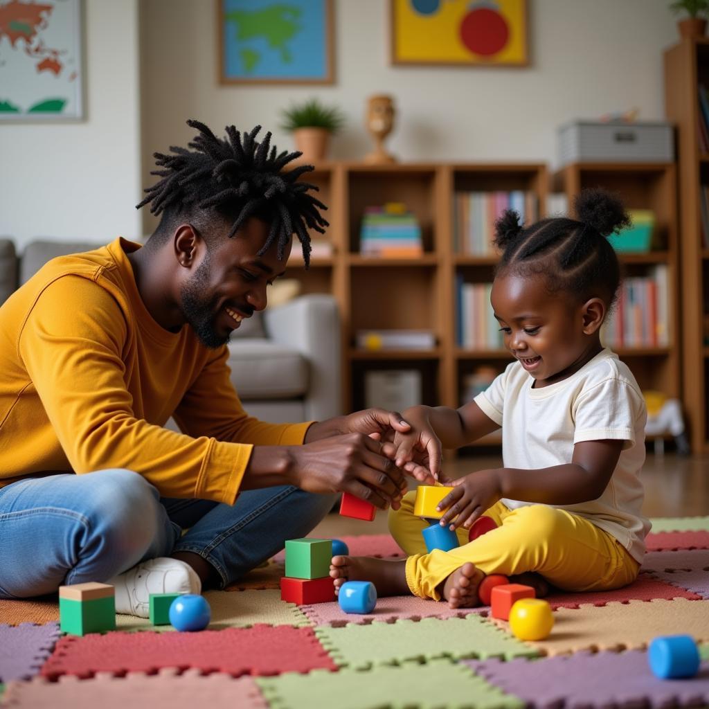 Modern African Father Playing with Children