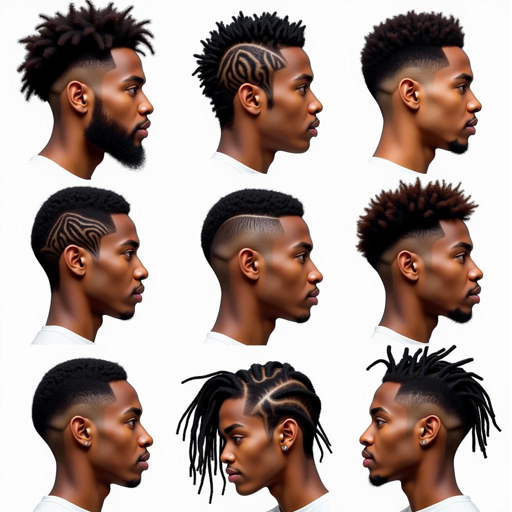 Modern African Hairstyles for Men:  Images showcasing a range of contemporary styles, from fades and undercuts to twists, braids, and dreadlocks.