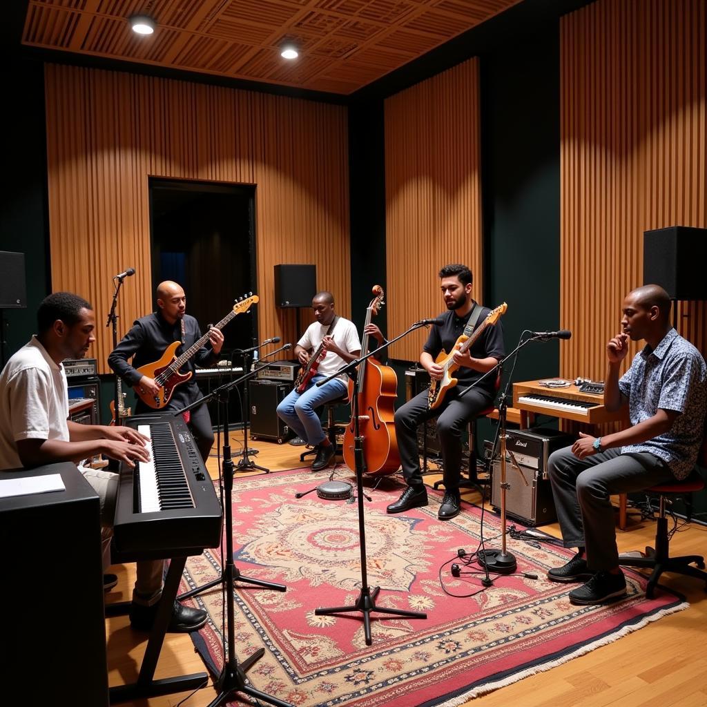 Modern African Music Studio with Musicians